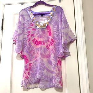 Bebe pink and lavender embellished top